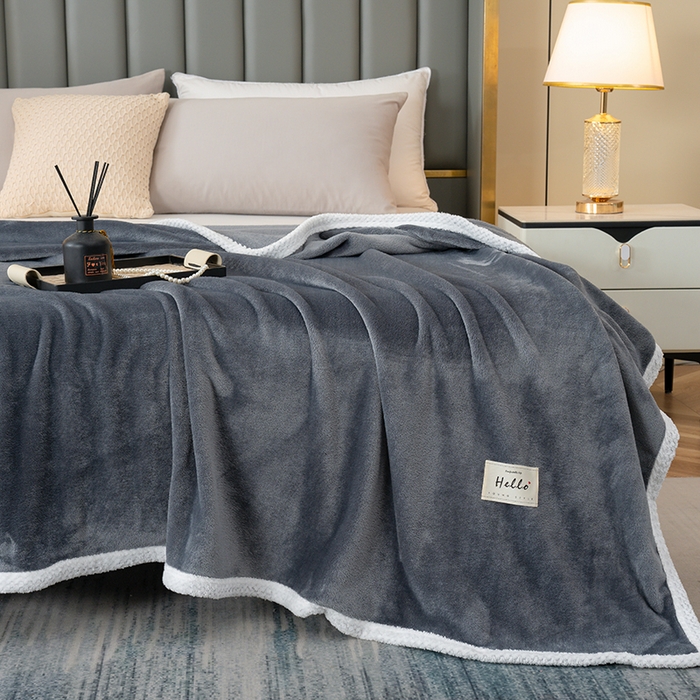 91家纺网 家纺一手货源 找家纺 好多家纺 2025新款亲肤纯色包边盖毯毯子 深灰