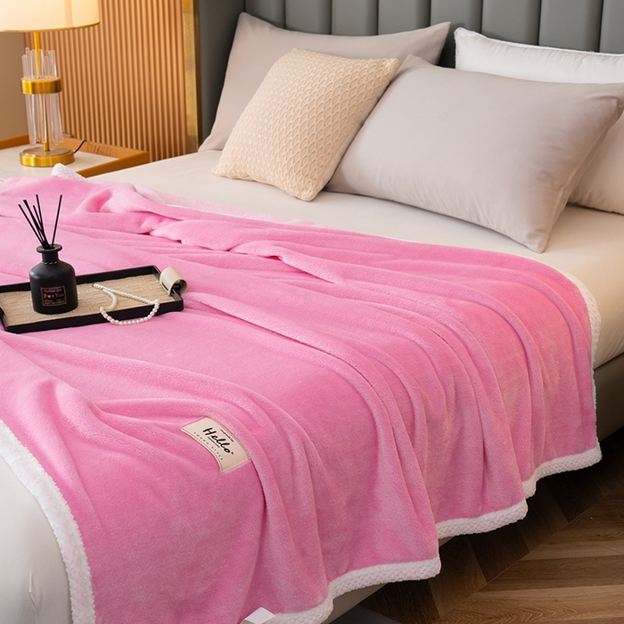 91家纺网 家纺一手货源 找家纺 好多家纺 2025新款亲肤纯色包边盖毯毯子 粉红