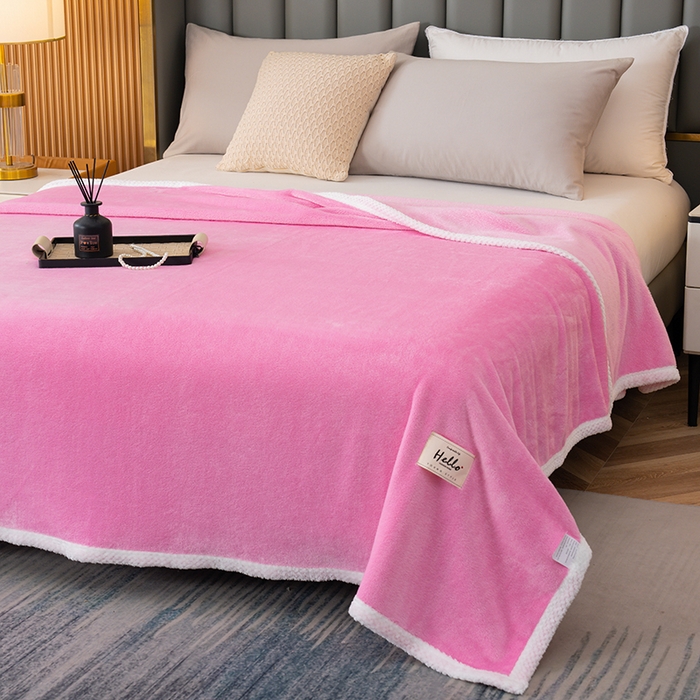 91家纺网 家纺一手货源 找家纺 好多家纺 2025新款亲肤纯色包边盖毯毯子 粉红