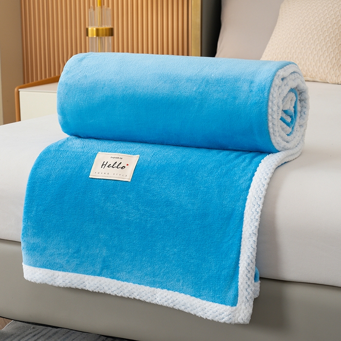 91家纺网 家纺一手货源 找家纺 好多家纺 2025新款亲肤纯色包边盖毯毯子 宾利蓝