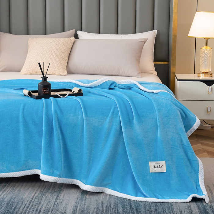 91家纺网 家纺一手货源 找家纺 好多家纺 2025新款亲肤纯色包边盖毯毯子 宾利蓝