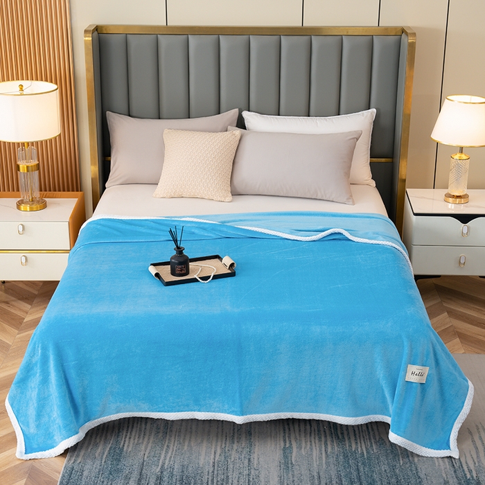 91家纺网 家纺一手货源 找家纺 好多家纺 2025新款亲肤纯色包边盖毯毯子 宾利蓝