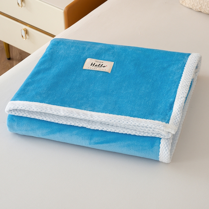 91家纺网 家纺一手货源 找家纺 好多家纺 2025新款亲肤纯色包边盖毯毯子 宾利蓝