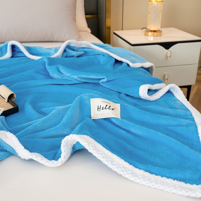 91家纺网 家纺一手货源 找家纺 好多家纺 2025新款亲肤纯色包边盖毯毯子 宾利蓝