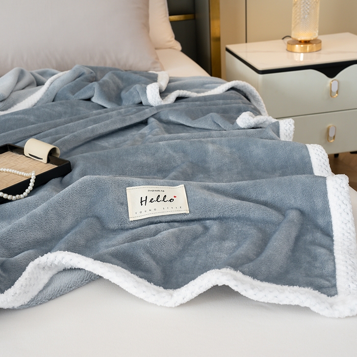 91家纺网 家纺一手货源 找家纺 好多家纺 2025新款亲肤纯色包边盖毯毯子 浅灰
