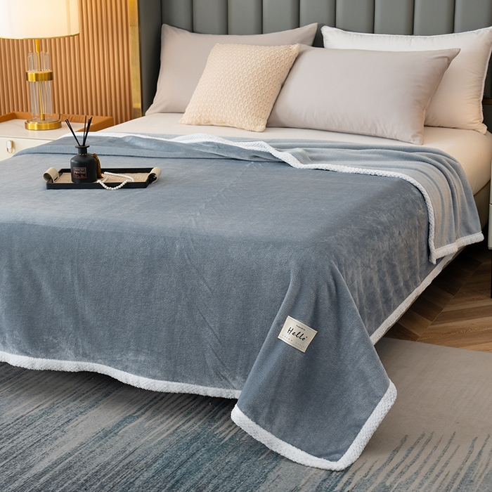 91家纺网 家纺一手货源 找家纺 好多家纺 2025新款亲肤纯色包边盖毯毯子 浅灰