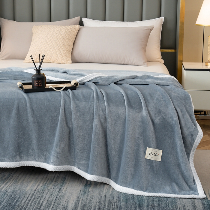 91家纺网 家纺一手货源 找家纺 好多家纺 2025新款亲肤纯色包边盖毯毯子 浅灰