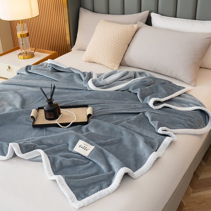 91家纺网 家纺一手货源 找家纺 好多家纺 2025新款亲肤纯色包边盖毯毯子 浅灰