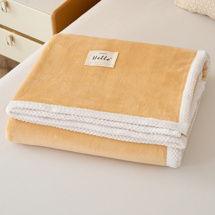 91家纺网 家纺一手货源 找家纺 好多家纺 2025新款亲肤纯色包边盖毯毯子 卡其