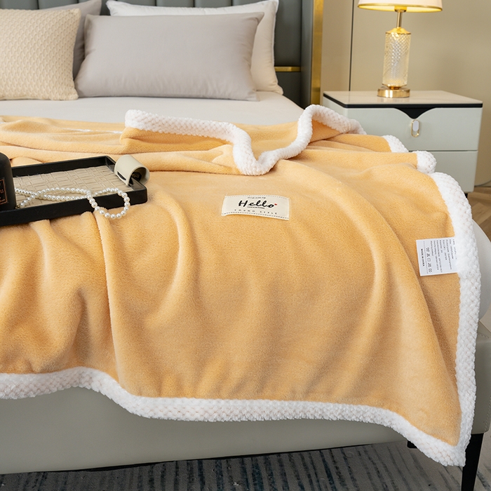 91家纺网 家纺一手货源 找家纺 好多家纺 2025新款亲肤纯色包边盖毯毯子 卡其