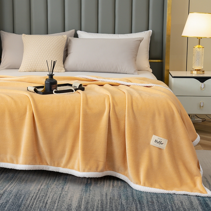 91家纺网 家纺一手货源 找家纺 好多家纺 2025新款亲肤纯色包边盖毯毯子 卡其