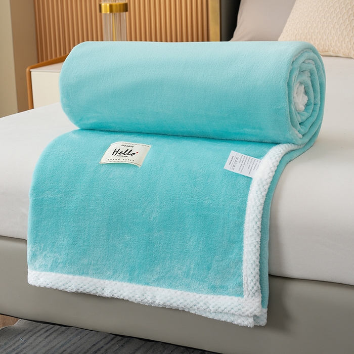 91家纺网 家纺一手货源 找家纺 好多家纺 2025新款亲肤纯色包边盖毯毯子 浅绿