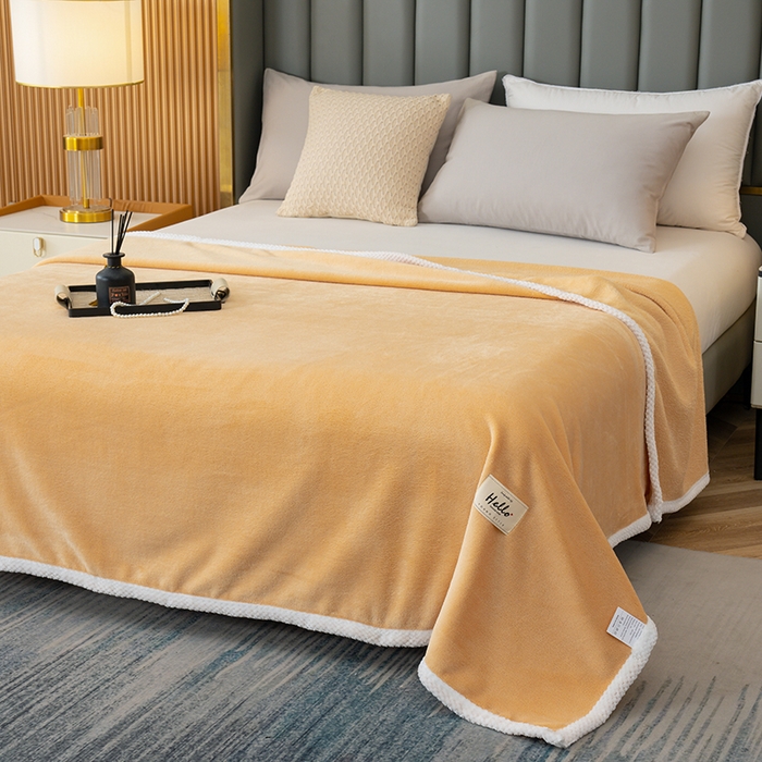 91家纺网 家纺一手货源 找家纺 好多家纺 2025新款亲肤纯色包边盖毯毯子 卡其