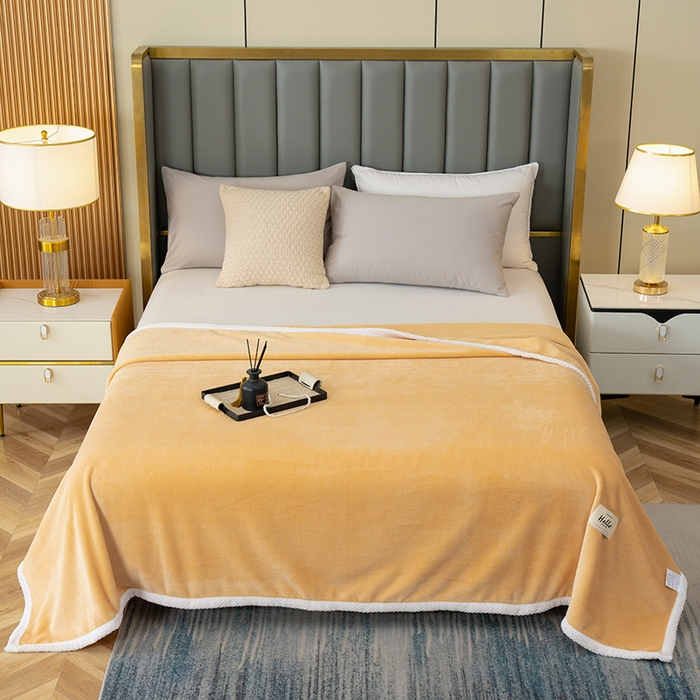 91家纺网 家纺一手货源 找家纺 好多家纺 2025新款亲肤纯色包边盖毯毯子 卡其