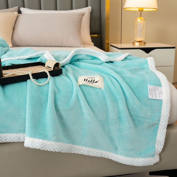 91家纺网 家纺一手货源 找家纺 好多家纺 2025新款亲肤纯色包边盖毯毯子 浅绿