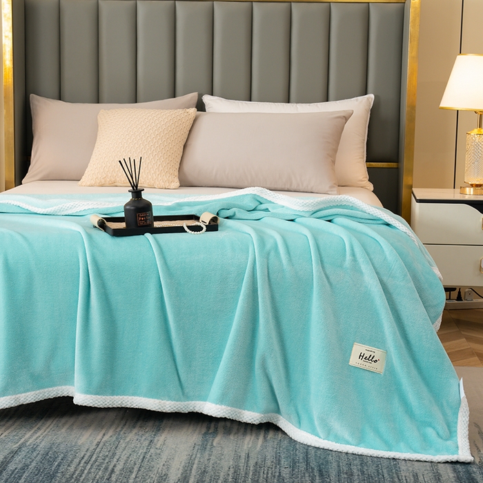 91家纺网 家纺一手货源 找家纺 好多家纺 2025新款亲肤纯色包边盖毯毯子 浅绿