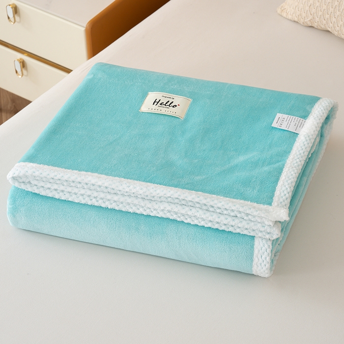 91家纺网 家纺一手货源 找家纺 好多家纺 2025新款亲肤纯色包边盖毯毯子 浅绿