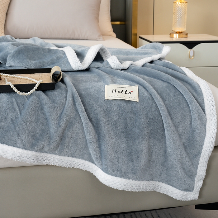 91家纺网 家纺一手货源 找家纺 好多家纺 2025新款亲肤纯色包边盖毯毯子 浅灰