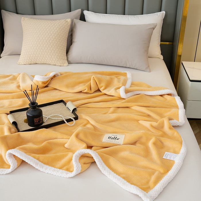 91家纺网 家纺一手货源 找家纺 好多家纺 2025新款亲肤纯色包边盖毯毯子 卡其