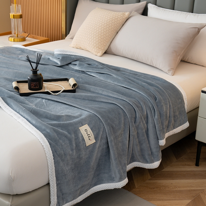 91家纺网 家纺一手货源 找家纺 好多家纺 2025新款亲肤纯色包边盖毯毯子 浅灰