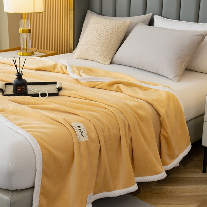 91家纺网 家纺一手货源 找家纺 好多家纺 2025新款亲肤纯色包边盖毯毯子 卡其