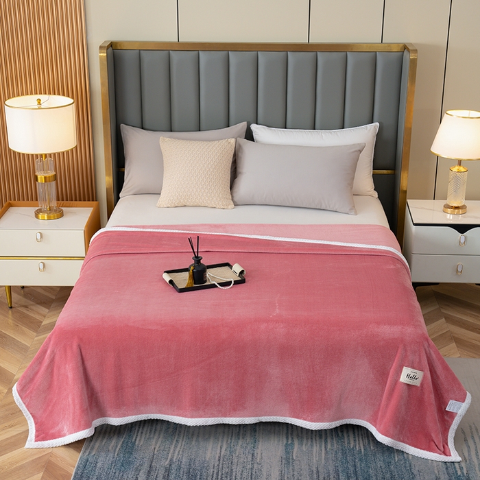 91家纺网 家纺一手货源 找家纺 好多家纺 2025新款亲肤纯色包边盖毯毯子 豆沙红