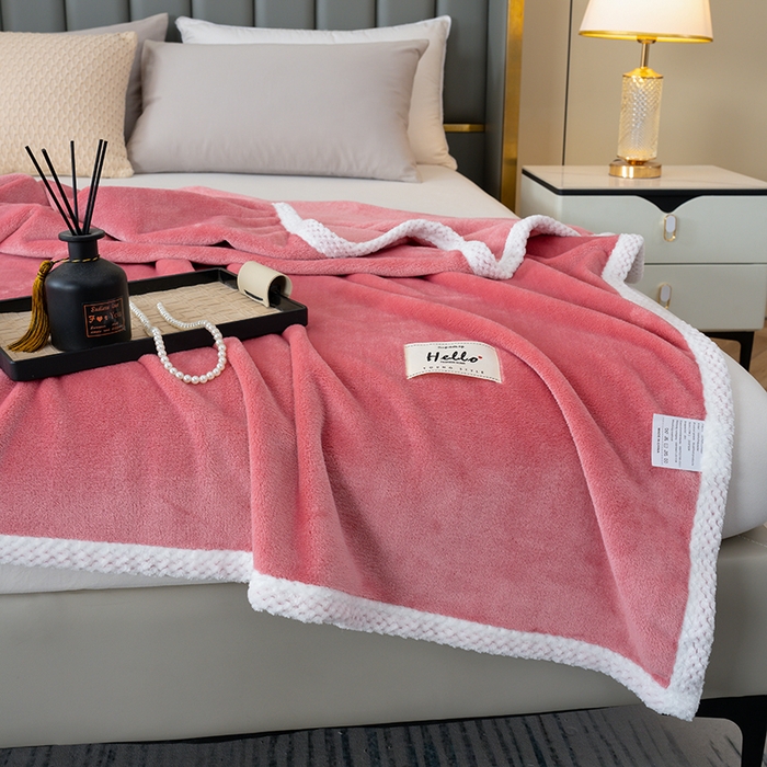 91家纺网 家纺一手货源 找家纺 好多家纺 2025新款亲肤纯色包边盖毯毯子 豆沙红