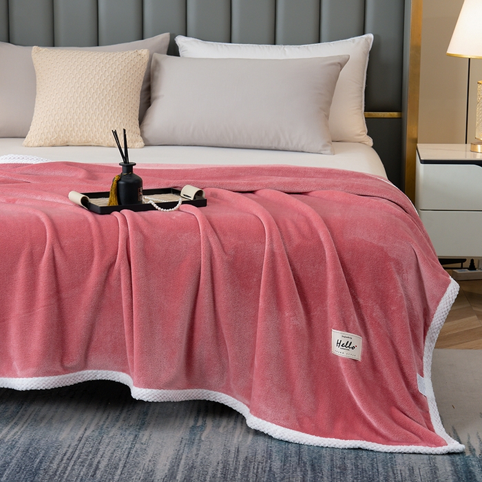 91家纺网 家纺一手货源 找家纺 好多家纺 2025新款亲肤纯色包边盖毯毯子 豆沙红