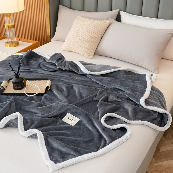 91家纺网 家纺一手货源 找家纺 好多家纺 2025新款亲肤纯色包边盖毯毯子 深灰