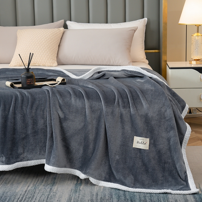 91家纺网 家纺一手货源 找家纺 好多家纺 2025新款亲肤纯色包边盖毯毯子 深灰