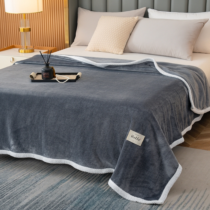 91家纺网 家纺一手货源 找家纺 好多家纺 2025新款亲肤纯色包边盖毯毯子 深灰