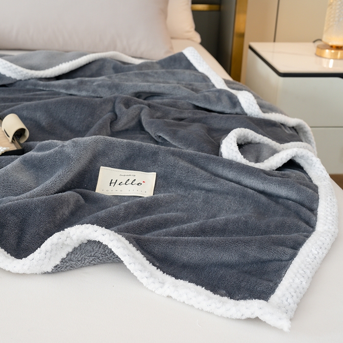 91家纺网 家纺一手货源 找家纺 好多家纺 2025新款亲肤纯色包边盖毯毯子 深灰