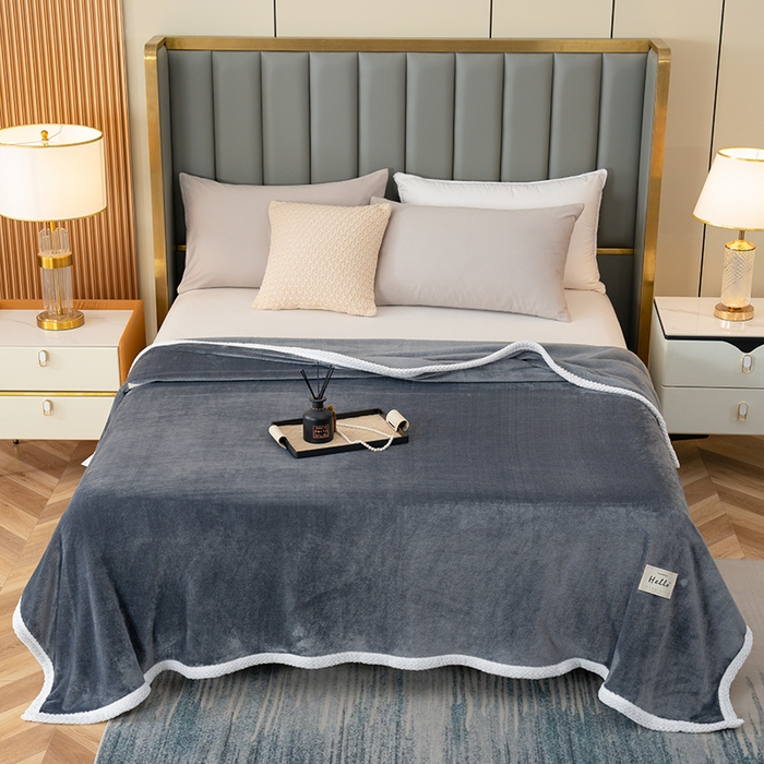 91家纺网 家纺一手货源 找家纺 好多家纺 2025新款亲肤纯色包边盖毯毯子 深灰