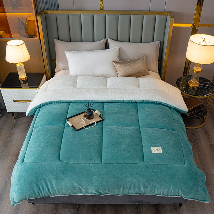 91家纺网 家纺一手货源 找家纺 好多家纺 2025春夏新款跨境电商爆款秋冬新款牛奶绒羊羔绒保暖加厚冬被牛奶绒被子被芯 深绿