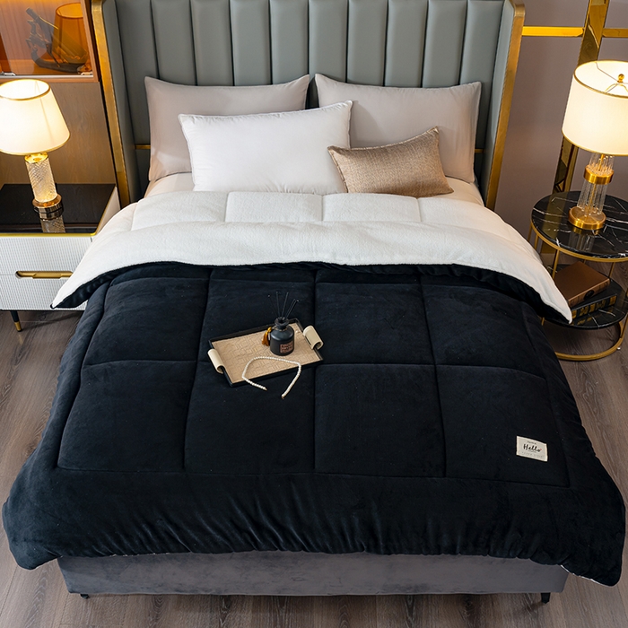 91家纺网 家纺一手货源 找家纺 好多家纺 2025春夏新款跨境电商爆款秋冬新款牛奶绒羊羔绒保暖加厚冬被牛奶绒被子被芯 黑色