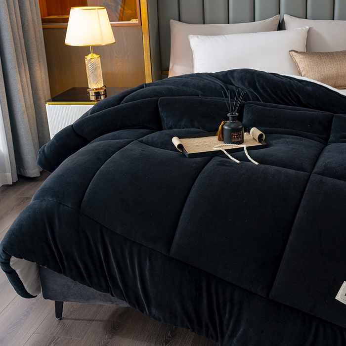 91家纺网 家纺一手货源 找家纺 好多家纺 2025春夏新款跨境电商爆款秋冬新款牛奶绒羊羔绒保暖加厚冬被牛奶绒被子被芯 黑色