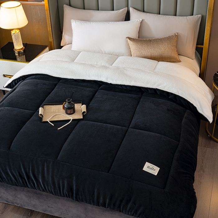 91家纺网 家纺一手货源 找家纺 好多家纺 2025春夏新款跨境电商爆款秋冬新款牛奶绒羊羔绒保暖加厚冬被牛奶绒被子被芯 黑色