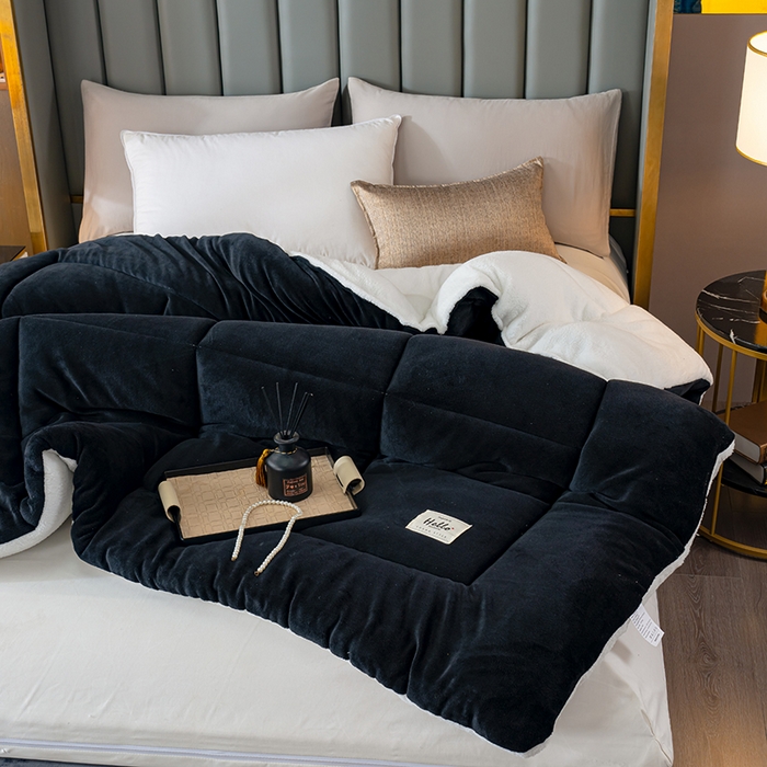 91家纺网 家纺一手货源 找家纺 好多家纺 2025春夏新款跨境电商爆款秋冬新款牛奶绒羊羔绒保暖加厚冬被牛奶绒被子被芯 黑色