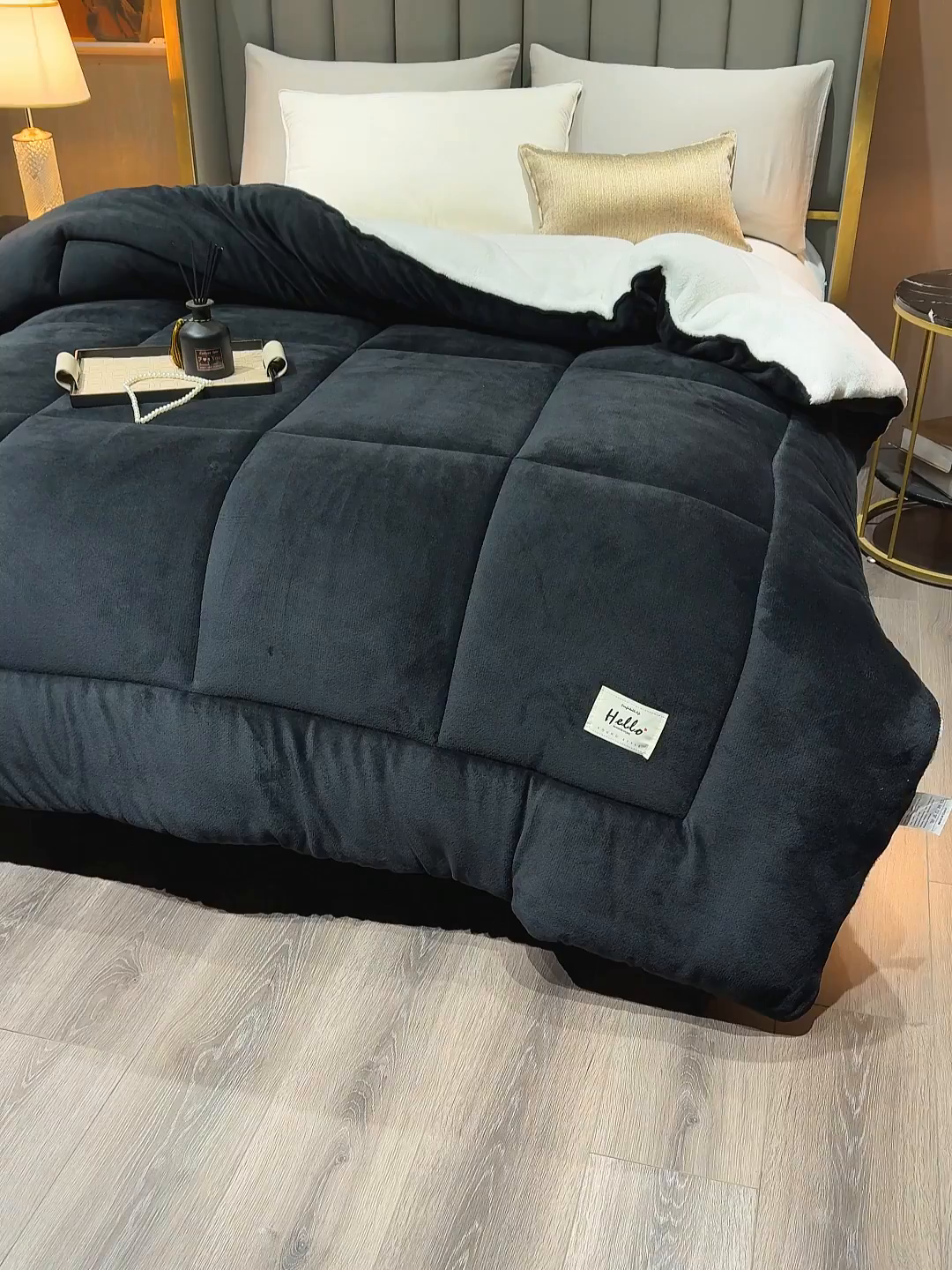 91家纺网 家纺一手货源 找家纺 好多家纺 2025春夏新款跨境电商爆款秋冬新款牛奶绒羊羔绒保暖加厚冬被牛奶绒被子被芯 黑色