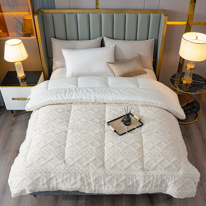 91家纺网 家纺一手货源 找家纺 好多家纺 2025春夏新款塔芙绒北极绒加厚冬被子被芯 米白色