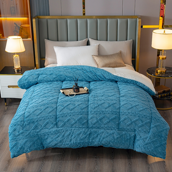 91家纺网 家纺一手货源 找家纺 好多家纺 2025春夏新款塔芙绒北极绒加厚冬被子被芯 蓝色