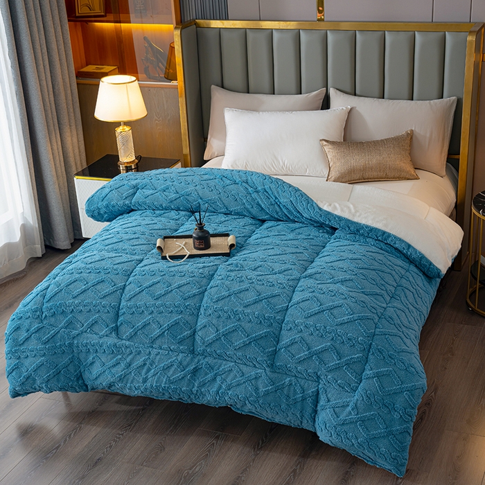 91家纺网 家纺一手货源 找家纺 好多家纺 2025春夏新款塔芙绒北极绒加厚冬被子被芯 蓝色