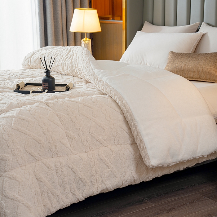 91家纺网 家纺一手货源 找家纺 好多家纺 2025春夏新款塔芙绒北极绒加厚冬被子被芯 米白色