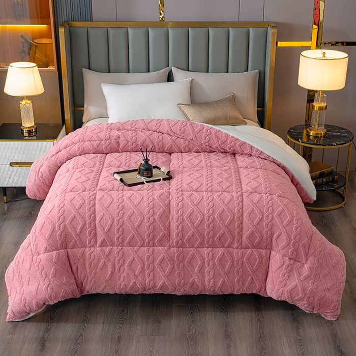 91家纺网 家纺一手货源 找家纺 好多家纺 2025春夏新款塔芙绒北极绒加厚冬被子被芯 粉色