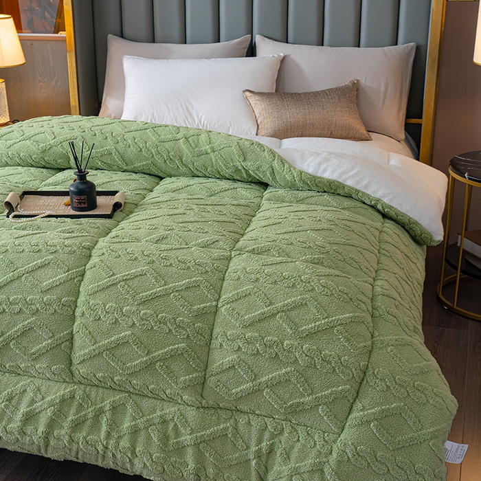 91家纺网 家纺一手货源 找家纺 好多家纺 2025春夏新款塔芙绒北极绒加厚冬被子被芯 芥末绿