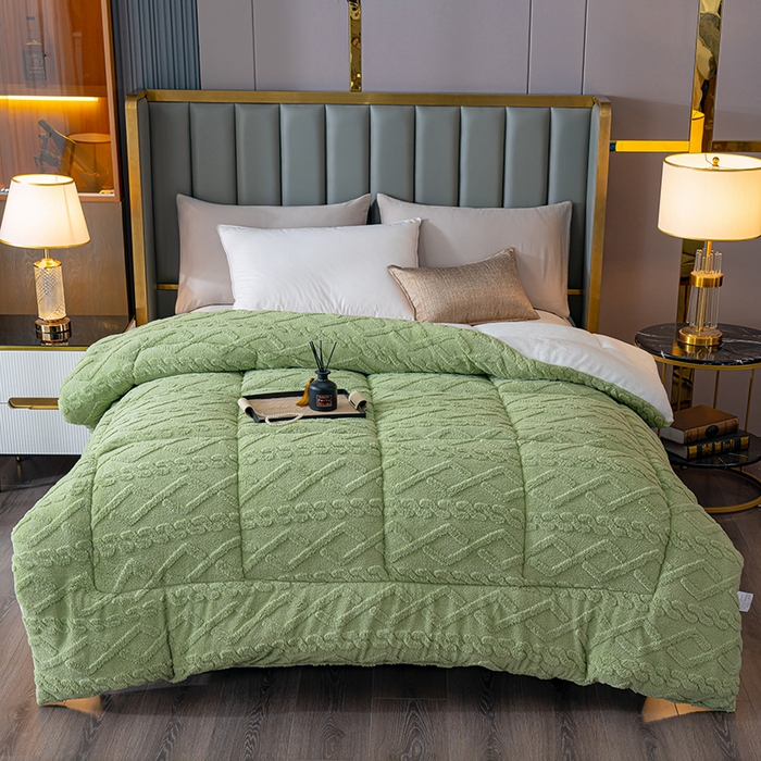 91家纺网 家纺一手货源 找家纺 好多家纺 2025春夏新款塔芙绒北极绒加厚冬被子被芯 芥末绿