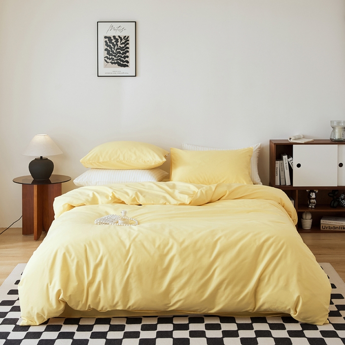 91家纺网 家纺一手货源 找家纺 EH家居 2025新款春夏40支全棉斜纹四件套-半糖主义系列 半糖-芒果黄