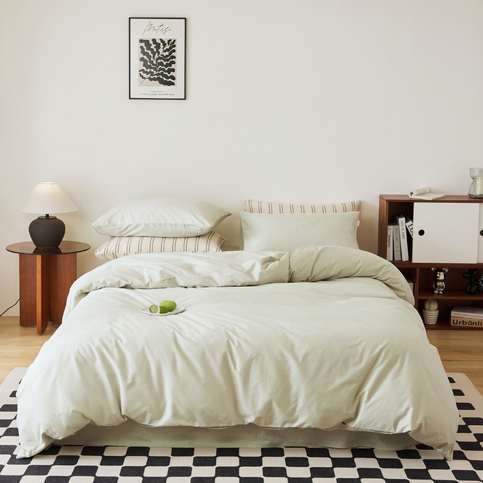 91家纺网 家纺一手货源 找家纺 EH家居 2025新款春夏40支全棉斜纹四件套-半糖主义系列 半糖-浅草色