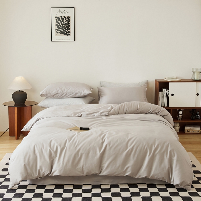 91家纺网 家纺一手货源 找家纺 EH家居 2025新款春夏40支全棉斜纹四件套-半糖主义系列 半糖-浅灰