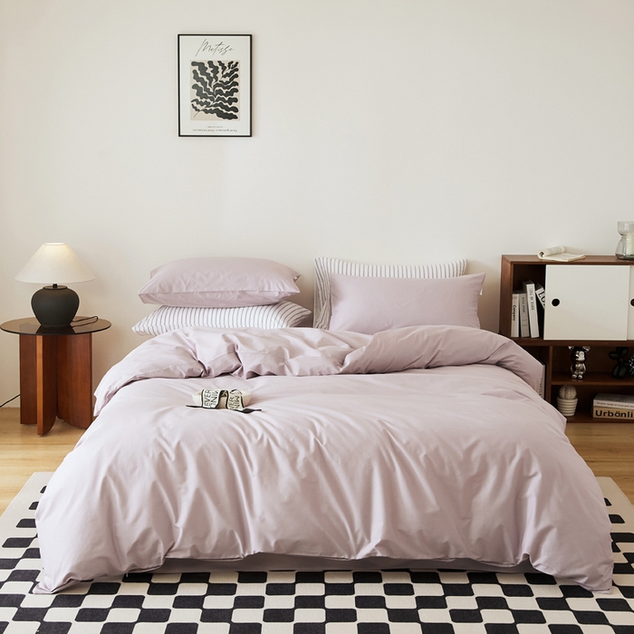 EH家居 2025新款春夏40支全棉斜纹四件套-半糖主义系列 半糖-粉紫